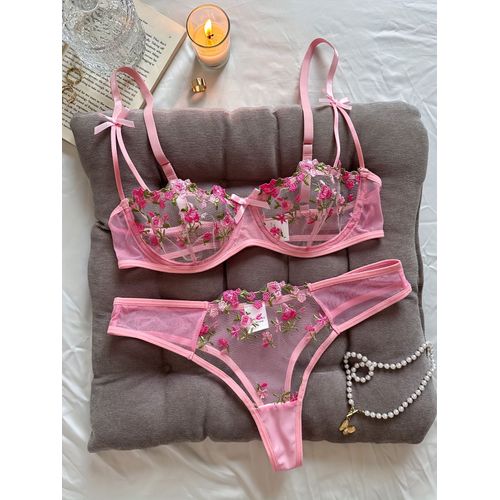 Nuit Belle Femmes Sexy 2 Pièces Broderie Florale Sous-Vêtements Sexy Lingerie Érotique Ensemble De Sous-Vêtements