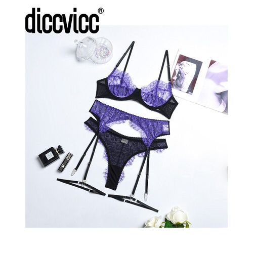 Diccvicc-Sous-Vêtements En Dentelle Pour Femmes,Soutien-Gorge Transparent,Ensemble Porte-Jarretelles De Paupières,Lingerie Sexy,Tenue Féminine,Vêtements Décroissants,7.0