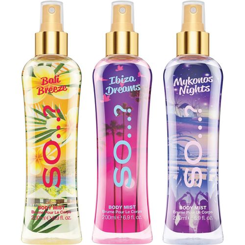 So? Summer Escapes Bali Breeze, Ibiza Dreams, Mykonos Nights Brume Corporelle Parfumée Pour Femme 200ml (Lot De 3) 