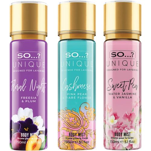 Unique Body Mist Brume Parfumée White Floral, Cashmere, Sweet Pea Brume Corporelle Parfumée Pour Femme 150ml (Lot De 3) 