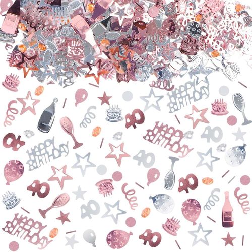 Confettis Anniversaire 1000 Pièces, Confettis Deco Table Anniversaire 40 Ans Confettis Paillettes HAPPY BIRTHDAY Confettis pour Deco Table, Deco Anniversaire Fête et Baby Shower Deco(Rose)
