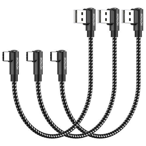 KALANKA-Câble USB C court à angle droit 30cm 3pack, 0.3M Chargeur USB-C Cordon de charge rapide en nylon tressé pour Samsung Galaxy S10 S9 S8 Plus Note 9 8, Power Bank