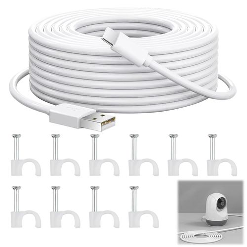 KALANKA-Câble USB C Ultra Long de 10m pour Caméras de Sécurité X iaomi Mi et Autres Marques - 66W Charge Rapide USB Cable, Installation Facile avec Pinces, PVC Durable, Exclusivement pour Alimentatio