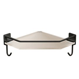HJLIAN Etagere de douche d'angle en acrylique, sans percage, grande capacite, triangulaire, noire, simple couche, avec crochet