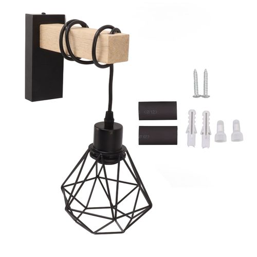 Hjlian Applique Murale En Fil De Fer A Brancher, Style Industriel Rustique, Culot D'ampoule E27/E26, Lampe Murale Suspendue, Prise Americaine 85-265 V, Type B