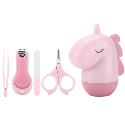 Hjlian Kit Coupe-Ongles En Acier Inoxydable Pour Bebe, Forme De Dessin Anime, Avec Pince A Epiler, Boite De Rangement Pour Limes A Ongles, Pour Le Soin Des Ongles De Bebe, Rose 