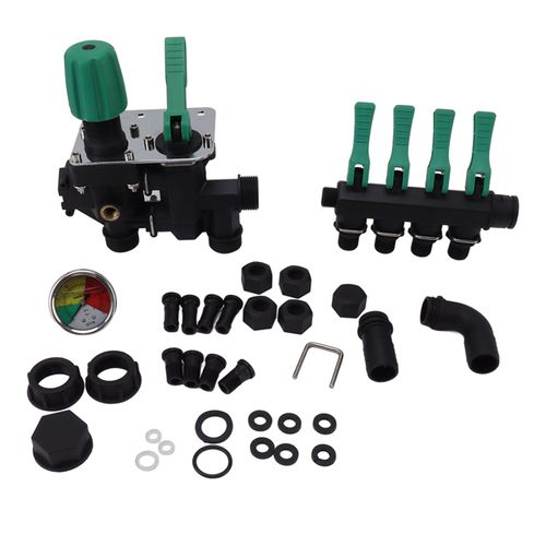 HJLIAN Collecteur de tuyaux 4 voies, repartiteur a robinet, interrupteur separe, multifonction, installation facile, antirouille, pour ferme et jardin, avec manometre