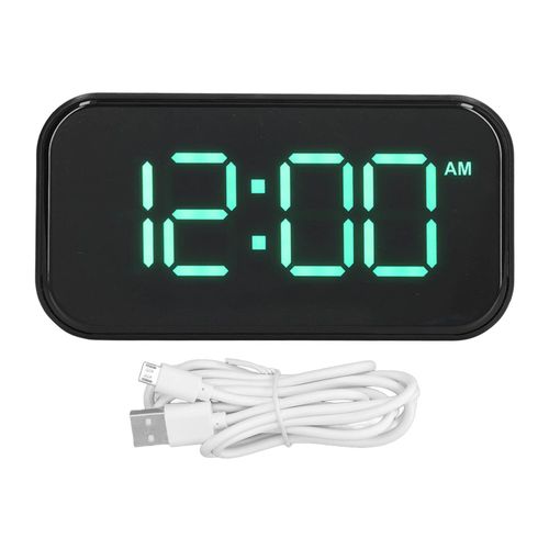 HJLIAN Reveil numerique grand nombre, rechargeable par USB, miroir, horloge de bureau electronique pour chambre a coucher, salon, bureau, boitier noir, police verte