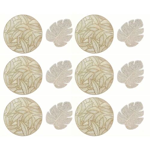 Hjlian Ensemble De 6 Sets De Table Et Dessous De Verre Creux Isolants Pour Table A Manger Ronde Et 6 Dessous De Verre En Forme De Feuille Dores