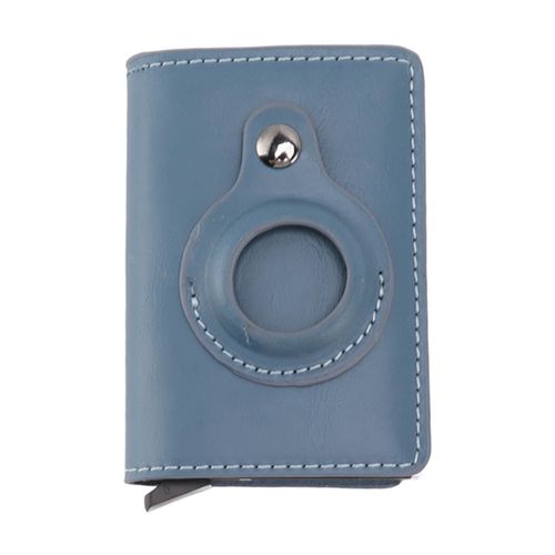 HJLIAN Porte-cartes de credit, portefeuille a pince pour carte bancaire, portefeuille a pince a billets avec emplacement pour localisateur iOS, bleu