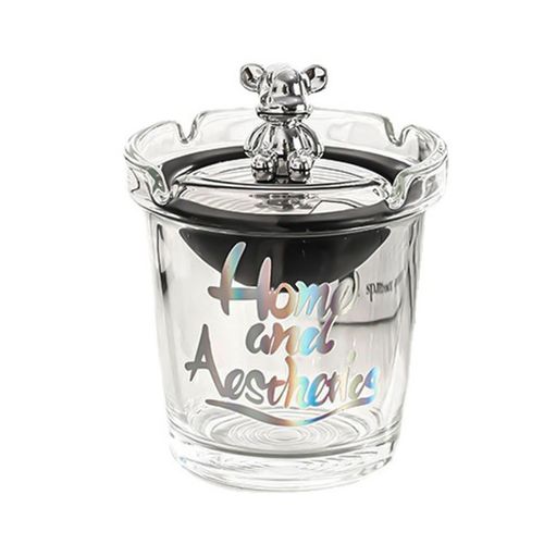 HJLIAN Cendrier en forme d'ours mignon avec couvercle, isolation mignonne, cendrier en verre a structure separee exquise pour tables basses et bars, couleur transparente