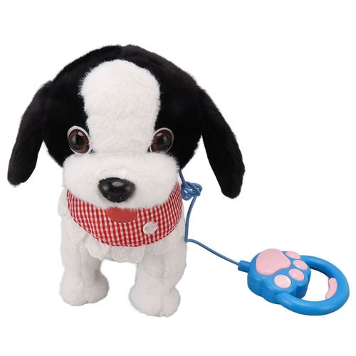 HJLIAN Jouet interactif en peluche electronique pour chien qui marche et aboie, avec telecommande et laisse, pour enfants, noir