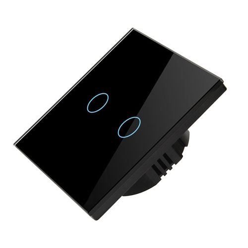 HJLIAN Interrupteur intelligent Wi-Fi simple, AC90 a 240 V, commande vocale tactile, frequence RF433, compatible avec Google Home et Tuya, 2 prises, noir