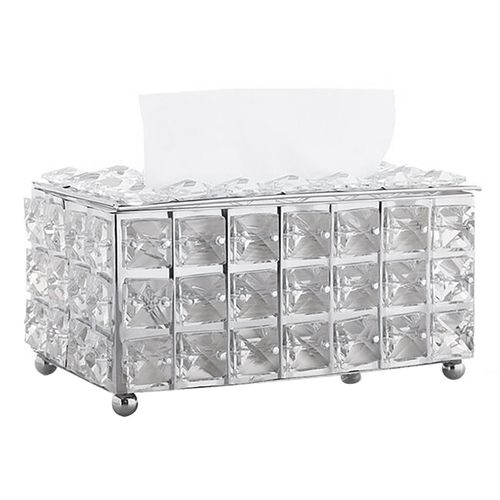 HJLIAN Distributeur de mouchoirs en metal argente et cristal, leger et luxueux, pour salon