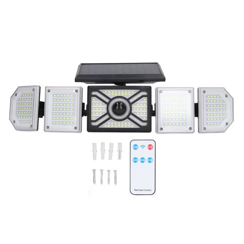 Hjlian Lampadaire Solaire D'exterieur A Led, 5 Tetes Flexibles, Etanche Ip65, 3 Modes De Fonctionnement, Telecommande, Lampe Murale Solaire