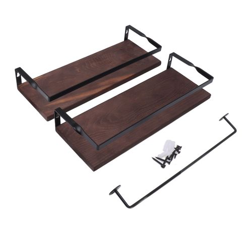 Hjlian Lot De 2 Etageres Flottantes Murales De Rangement, Style Simple, Marron Fonce