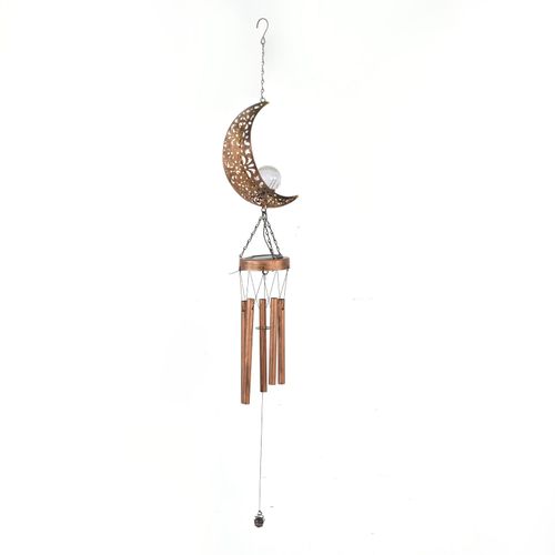 Hjlian Carillon Eolien Solaire Suspendu, Lampe De Jardin En Fer, Luminaire De Paysage Pour Villa, Lune