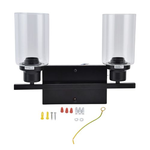 Hjlian Applique Murale A Double Tete Style Industriel Vintage, Eclairage Pour Chevet, Couloir, Coiffeuse, Noir, 85-250 V Us, E26