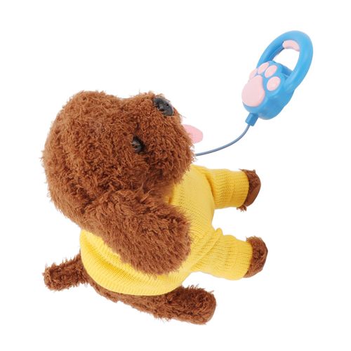 HJLIAN Chien en peluche electrique avec corde, jouet interactif pour enfants, marche, chant, hochement de tete, jaune
