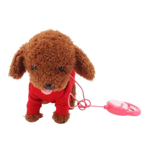 HJLIAN Chien en peluche electrique avec corde, jouet interactif pour enfants, marche, chant, hochement de tete, rouge