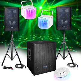 Pack SONO DJ PARTY BM SONIC BMS-1512 USB Bluetooth 2 ENCEINTES + SUB + Pack  Light EUPHORIA pour Mariages, salle des fêtes