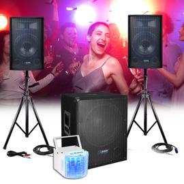 IBIZA SOUND - 6 jeux de lumiere, pied dj, machine a fumee, produit pack  sono light dj idéal soirée dansante bar club famille disco fête nöel