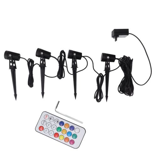 Hjlian Projecteur De Jardin 4 En 1 Rgb Colore, Telecommande Par Application Pour Jardin, Terrasse, Pelouse, Prise Americaine 100 A 240 V