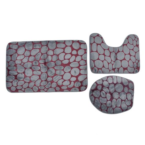 HJLIAN Ensemble de tapis de toilette en flanelle a texture pierre bicolore, tapis de salle de bain antiderapant a motif HD avec support en caoutchouc pour la maison