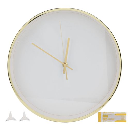 HJLIAN Horloge murale silencieuse de style nordique, simple, avec cadre en metal et bordure en soie doree brillante, pour chambre a coucher et salle de bain