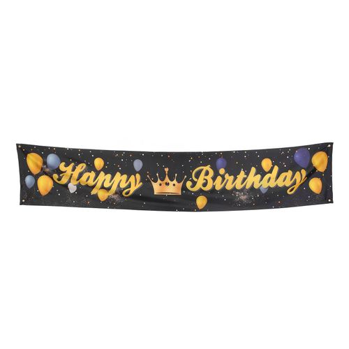 HJLIAN Banniere d'anniversaire reutilisable 250 x 48 cm avec grands ballons a paillettes et inscription ??Joyeux anniversaire?? noire et doree