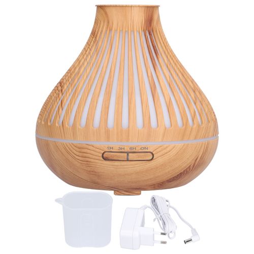 HJLIAN Diffuseur d'huiles essentielles 400 ml, humidificateur LED 7 couleurs, effet bois, pour la maison et le bureau, prise US 100-240 V