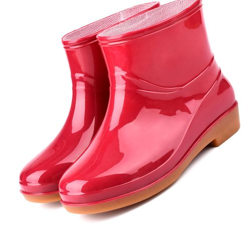 Hjlian Bottes De Pluie Courtes Antiderapantes Pour Femmes, Bottes De Pluie Tendance A Tete Ronde, Bottes De Pluie Radian Pour Femmes, Rouges, Pointure 39