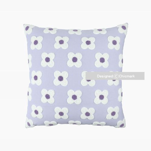 Hjlian Housse De Coussin Decorative Unie A Petites Fleurs Brodees, Pour Salon, Canape, Chambre A Coucher, Violet, 45 X 45 Cm