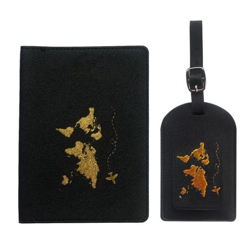 HJLIAN Etiquettes de bagages et etui pour passeport en cuir PU, etiquettes de bagages, porte-passeport, cadeau de voyage