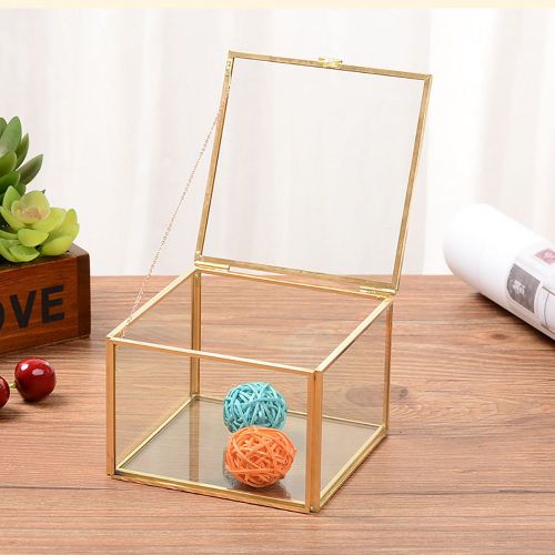 Hjlian Boite A Bagues Rectangulaire Vintage Geometrique En Verre Transparent Pour Chambre A Fleurs, Boite A Bijoux Pour Alliances, Decoration D'interieur