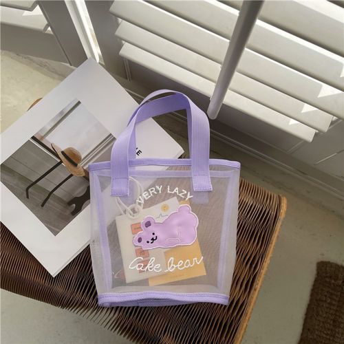 HJLIAN Sac de plage style Ins, motif ours mignon de dessin anime, sac fourre-tout en maille portable de grande capacite retro, tres paresseux