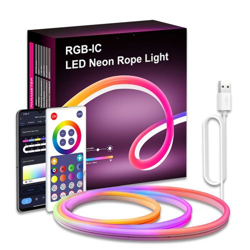 Hjlian Guirlande Lumineuse Led Neon Rgb Ic, 16 Millions De Couleurs, Graffiti, Wi-Fi, Bluetooth, Musique, Pour Chambre A Coucher, Salon, Jeux Video, Decoration