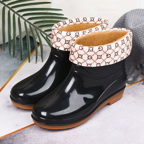 Hjlian Bottes De Pluie Courtes Antiderapantes Pour Femmes, Bottes De Pluie Tendance A Tete Ronde, Bottes De Pluie Radian, Bottes Pour Femmes Noires Rembourrees, Pointure 39