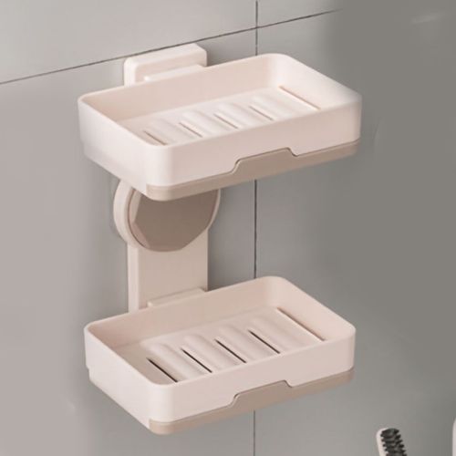 HJLIAN Porte-savon en plastique, egouttoir, installation sans trou, pour salle de bain, toilettes, kaki, 2 niveaux
