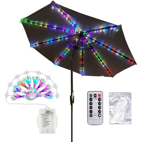 Hjlian Guirlande Lumineuse Led Pour Parapluie D'exterieur, Etanche, Alimentee Par Piles, Avec Telecommande