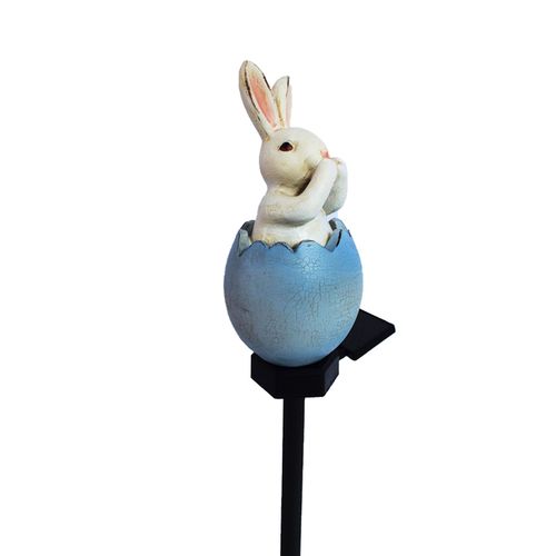 Hjlian Lampe Solaire D'exterieur En Resine Naturelle En Forme De Lapin, Lampe De Jardin, Eclairage De Pelouse, Bleu