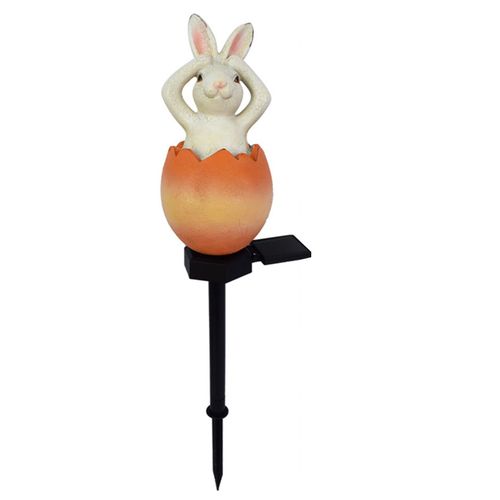 Hjlian Lampe Solaire D'exterieur En Resine Naturelle Pure En Forme De Lapin, Orange