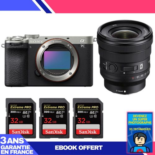 Boitier Sony A7C II Silver + FE PZ 16-35mm f/4 G + 3 SanDisk 32GB Extreme PRO UHS-II SDXC 300 MB/s + Ebook 'Devenez Un Super Photographe'