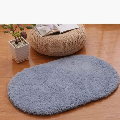 Hjlian Paillasson Ovale Antiderapant Pour Interieur, Absorbant L'humidite, Doux Et Confortable, En Peluche, Pour Salle De Bain, Cuisine, Chambre A Coucher, Gris Argente, 40 X 60 Cm (Forme Ovale)