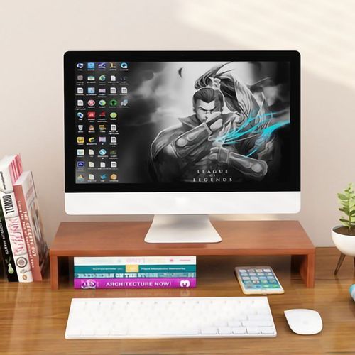 HJLIAN Support de moniteur ergonomique pour ordinateur, espace de rangement supplementaire, base surelevee pour ordinateur portable, couleur teck