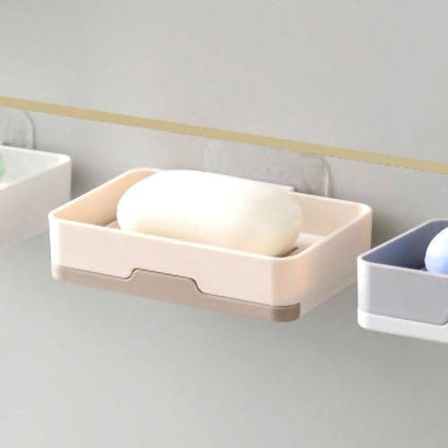 HJLIAN Porte-savon en plastique, egouttoir, installation sans trou, pour salle de bain, toilettes, kaki, 1 couche