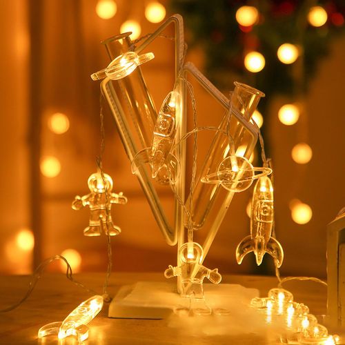 Hjlian Guirlande Lumineuse Led En Forme De Vaisseau Spatial, Astronaute, Planete, Etanche, Decoration De Chambre Pour Noel, Festival, Blanc Chaud, 2 Piles, 10 Led