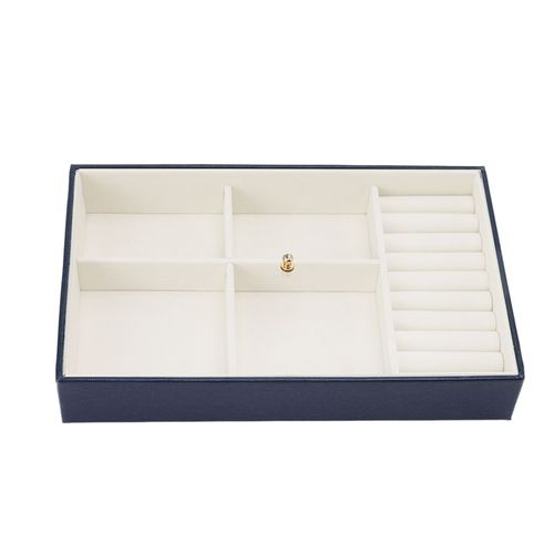 Hjlian Boite De Rangement Pour Bijoux En Cuir Pu, Anti-Poussiere, Avec Couvercle Transparent, Pour Boucles D'oreilles, Colliers Et Bracelets, Bleu Marine