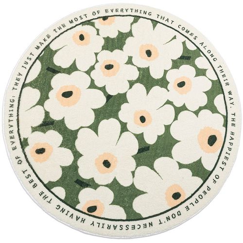 Hjlian Tapis De Chevet Rond, Leger Et Luxueux, Epais, Motif Floral, Pour Chambre A Coucher, Salon, Maison, Vert, 60 Cm