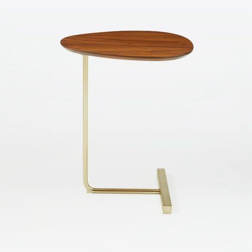 Hjlian Table D'appoint De Canape De Style Nordique Simple, Table De Chevet Reglable En Acier Et Bois Amovible, Table D'appoint En Forme De C Avec Support En T, Type B, Couleur Bois